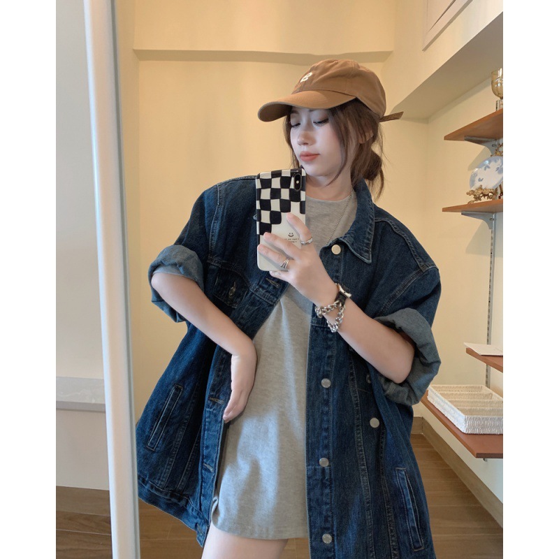 ins風 秋アウター 復古 半袖 セミロング丈 デニムのコート おしゃれ オールマッチ 上着XFZ153
