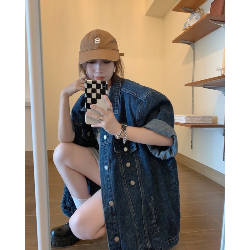 ins風 秋アウター 復古 半袖 セミロング丈 デニムのコート おしゃれ オールマッチ 上着XFZ153