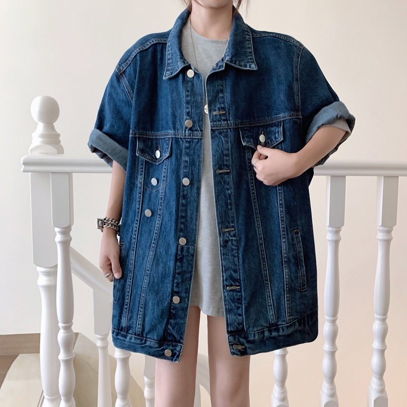 ins風 秋アウター 復古 半袖 セミロング丈 デニムのコート おしゃれ オールマッチ 上着XFZ153