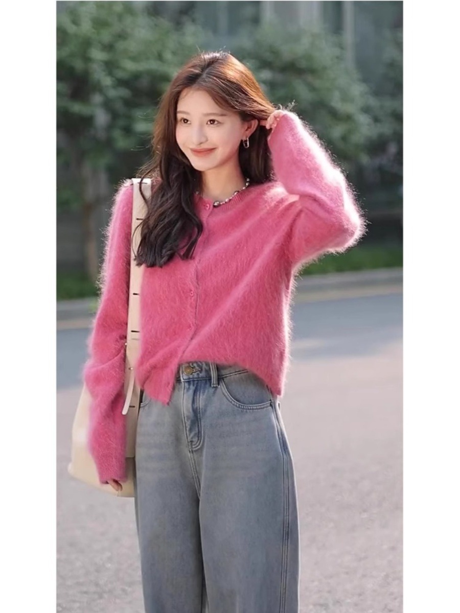 レディース トップス ニット セーター 長袖 クルーネック フェミニン ストリート ふわふわ かわいい 大人可愛い きれいめ シンプル カジュアル おしゃれ ガーリー ラブリー キュート