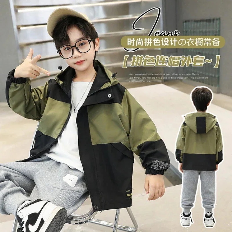 男の子つなぎフード付きジャケット24新作子供服ジャケット中高子供カジュアルトップス子供ウインドブレーカーファッション