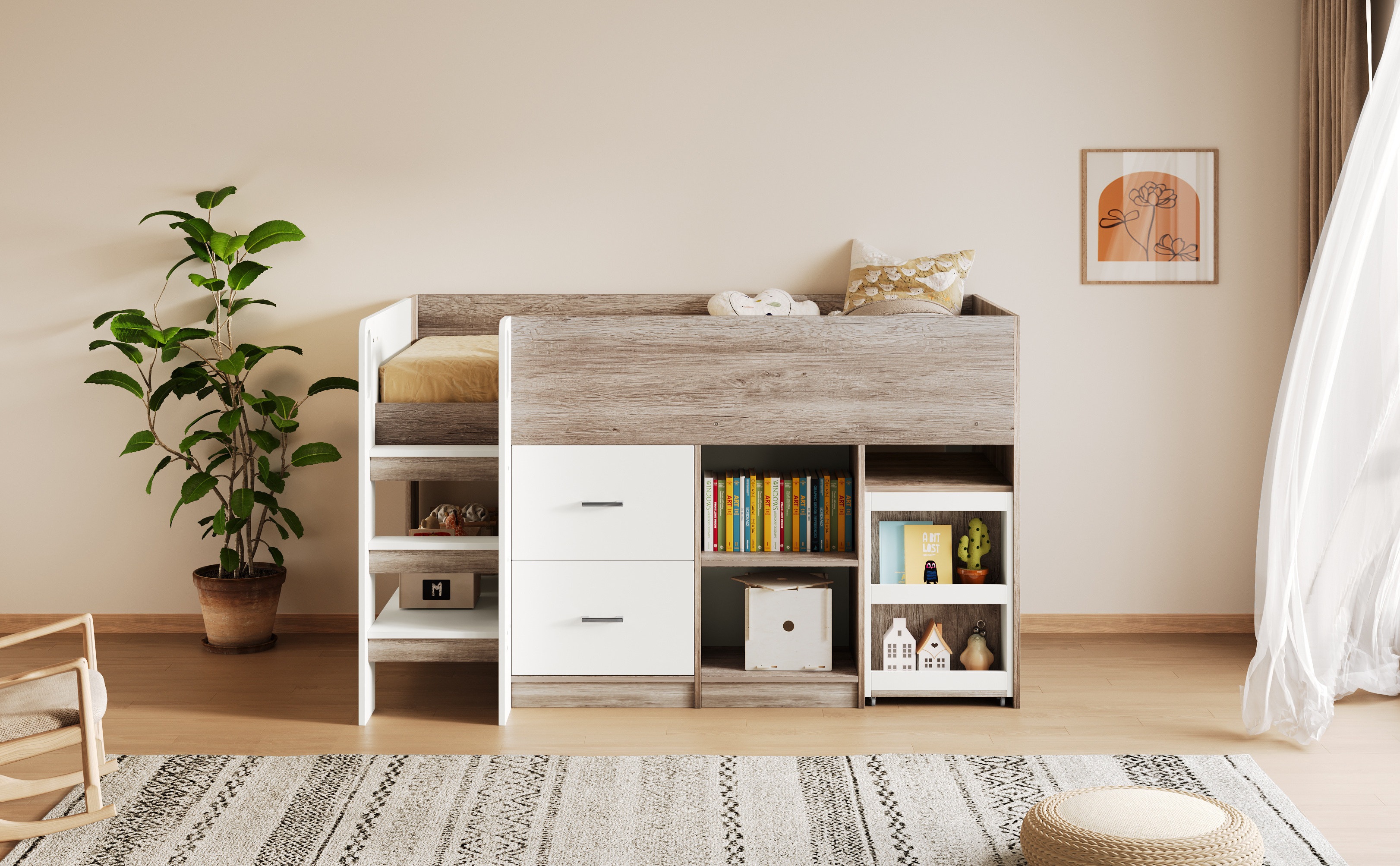 システムベッド ロフトベッド 階段付き S 木製 高さ120cm シングル