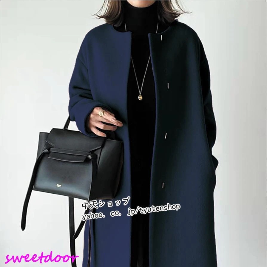 チェスターコート秋冬アウター レディース 秋 40代50代 ロング丈チェスターコートアウターノーカラーコート シンプル 着痩せ 通勤 気質 エレガント新作