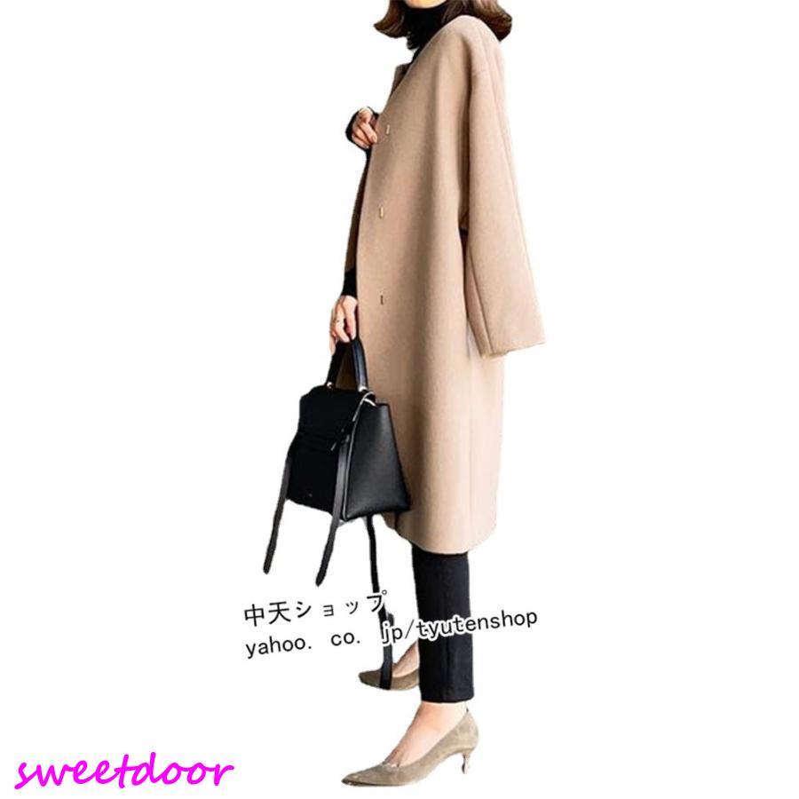 チェスターコート秋冬アウター レディース 秋 40代50代 ロング丈チェスターコートアウターノーカラーコート シンプル 着痩せ 通勤 気質 エレガント新作