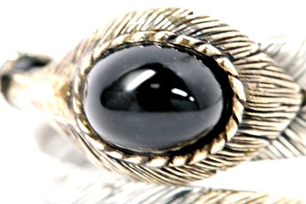 インディアンジュエリー リング フェザー 羽 天然石 ブラックスター ゴールド シルバー925 メンズ