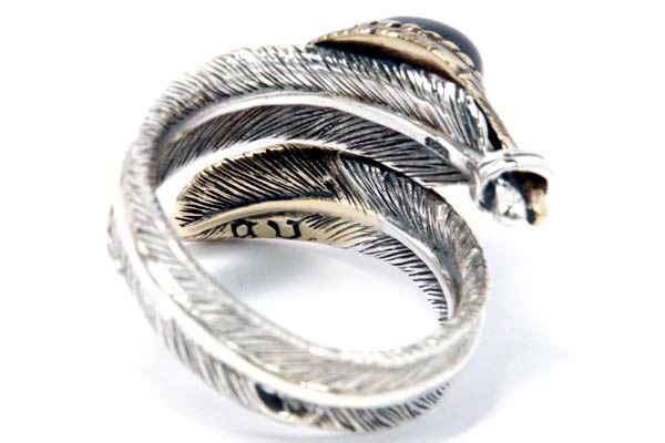 インディアンジュエリー リング フェザー 羽 天然石 ブラックスター ゴールド シルバー925 メンズ