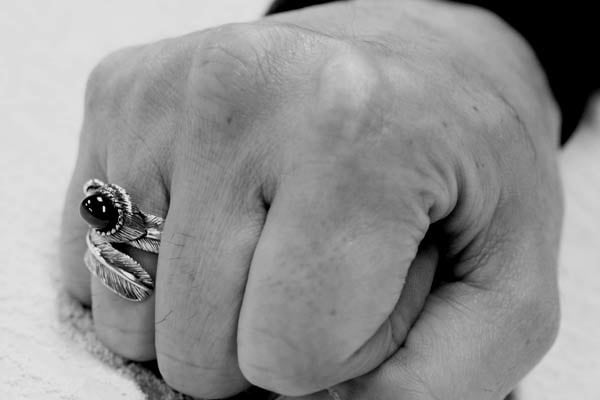 シルバーリング　ブラックスター石入り　インディアンジュエリー　オーダー品　USED