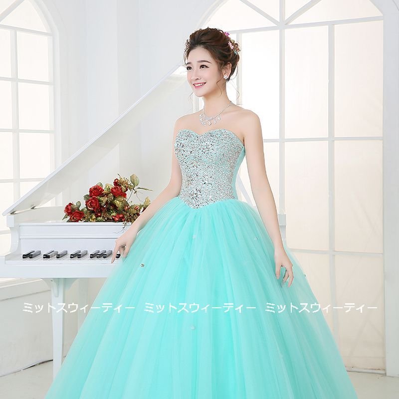 カラードレス ミント色 演奏会 プリンセスラインドレス ビスチェドレス
