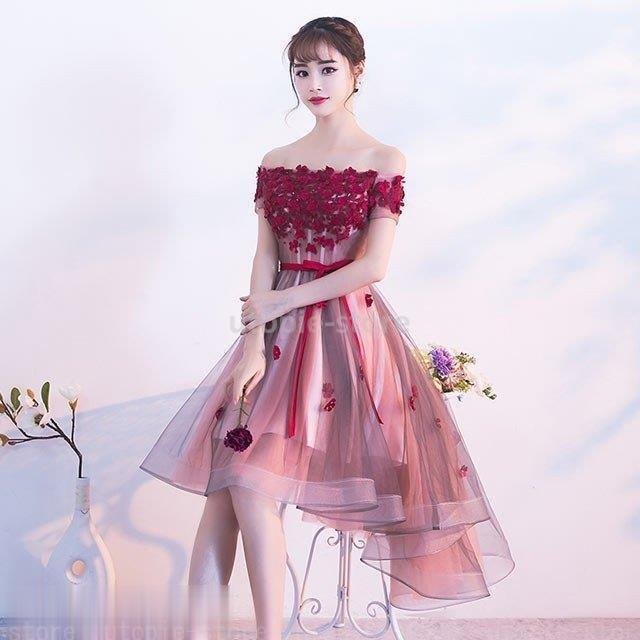 赤 ひざ丈ワンピース オフショルター パーティードレス 花柄 ドレス ショットドレス 二次会 披露宴 赤 ひざ丈ワンピース オフショルター パーティードレス 花柄 ドレス ショットドレス 二次会 披露宴