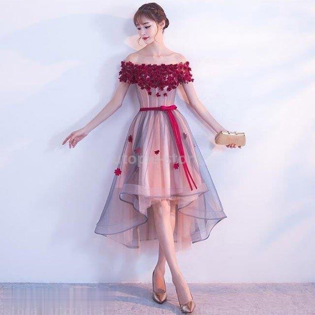 赤 ひざ丈ワンピース オフショルター パーティードレス 花柄 ドレス ショットドレス 二次会 披露宴 赤 ひざ丈ワンピース オフショルター パーティードレス 花柄 ドレス ショットドレス 二次会 披露宴