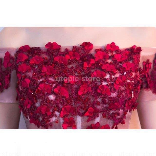 赤 ひざ丈ワンピース オフショルター パーティードレス 花柄 ドレス ショットドレス 二次会 披露宴 赤 ひざ丈ワンピース オフショルター パーティードレス 花柄 ドレス ショットドレス 二次会 披露宴