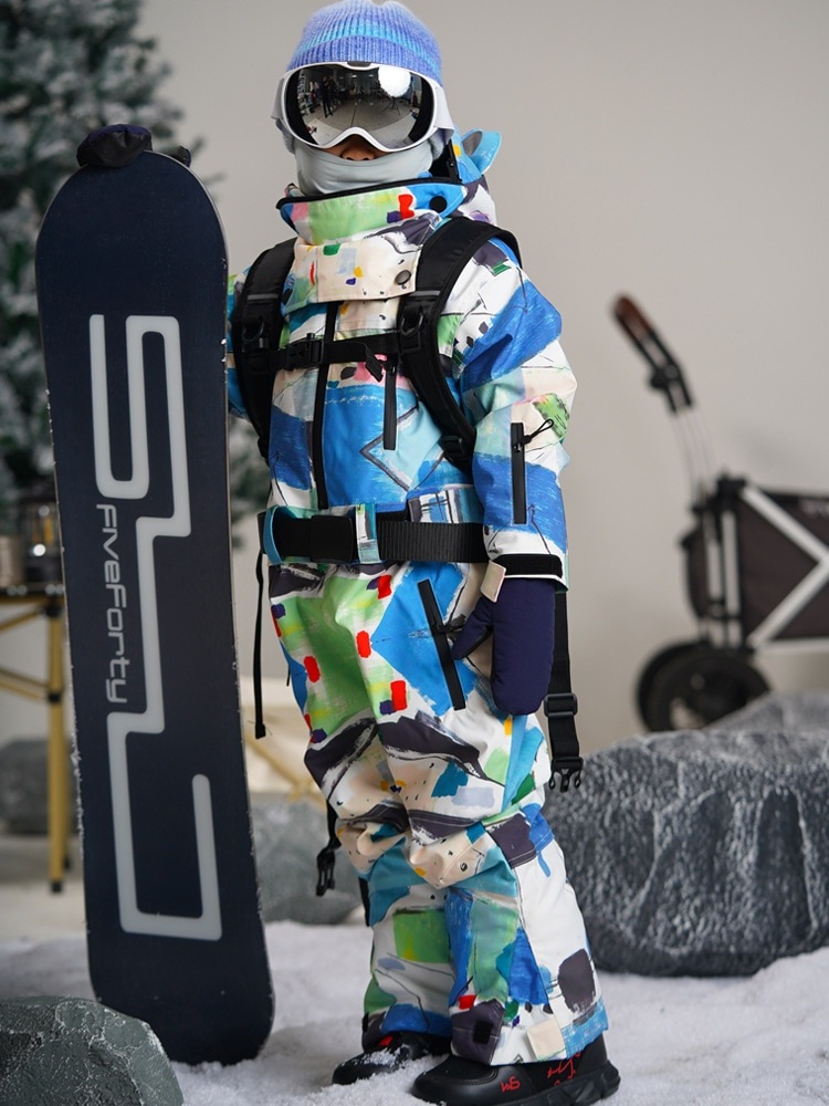 スノーボードウェア20242025キッズ子ベビー服つなぎ上下セットオールインワンセットアップ蛙帽子カエルスノボウェアスキーウェア防寒着韓国風女の子男の子こどもウェア