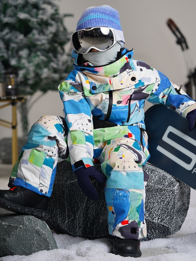 スノーボードウェア20242025キッズ子ベビー服つなぎ上下セットオールインワンセットアップ蛙帽子カエルスノボウェアスキーウェア防寒着韓国風女の子男の子こどもウェア
