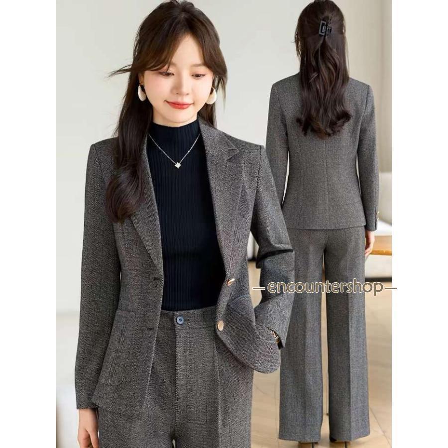パンツスーツ セットアップ レディース ワイドパンツ ツイード 春 秋 冬 着痩せ スーツセット おしゃれ フォーマル