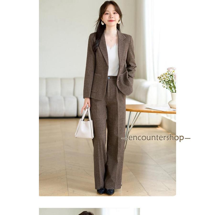パンツスーツ セットアップ レディース ワイドパンツ ツイード 春 秋 冬 着痩せ スーツセット おしゃれ フォーマル
