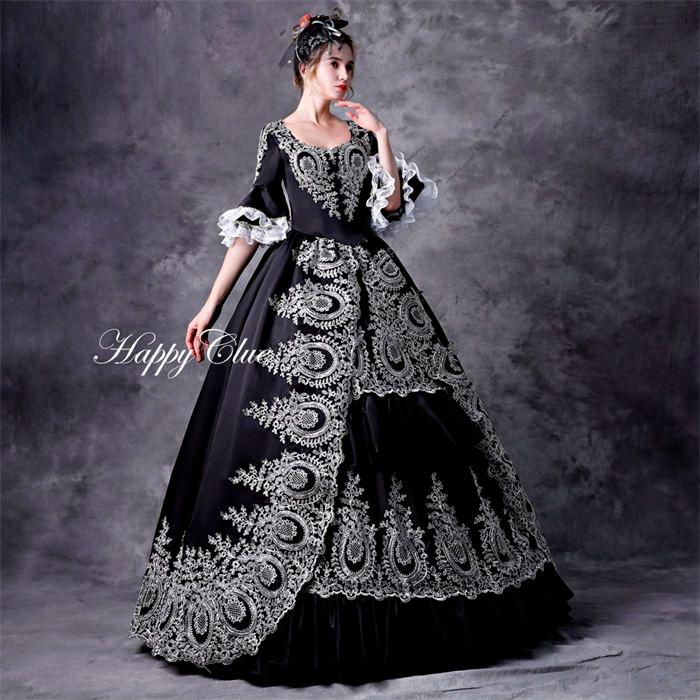 貴族ドレス お嬢様 中世ヨーロッパ 宮廷ドレス 黒 ブラック オペラ声楽 プリンセス お姫様ドレス 写真撮影 衣装 貴族 宮廷 中世世紀ドレス 仮面舞踏会 舞台ス