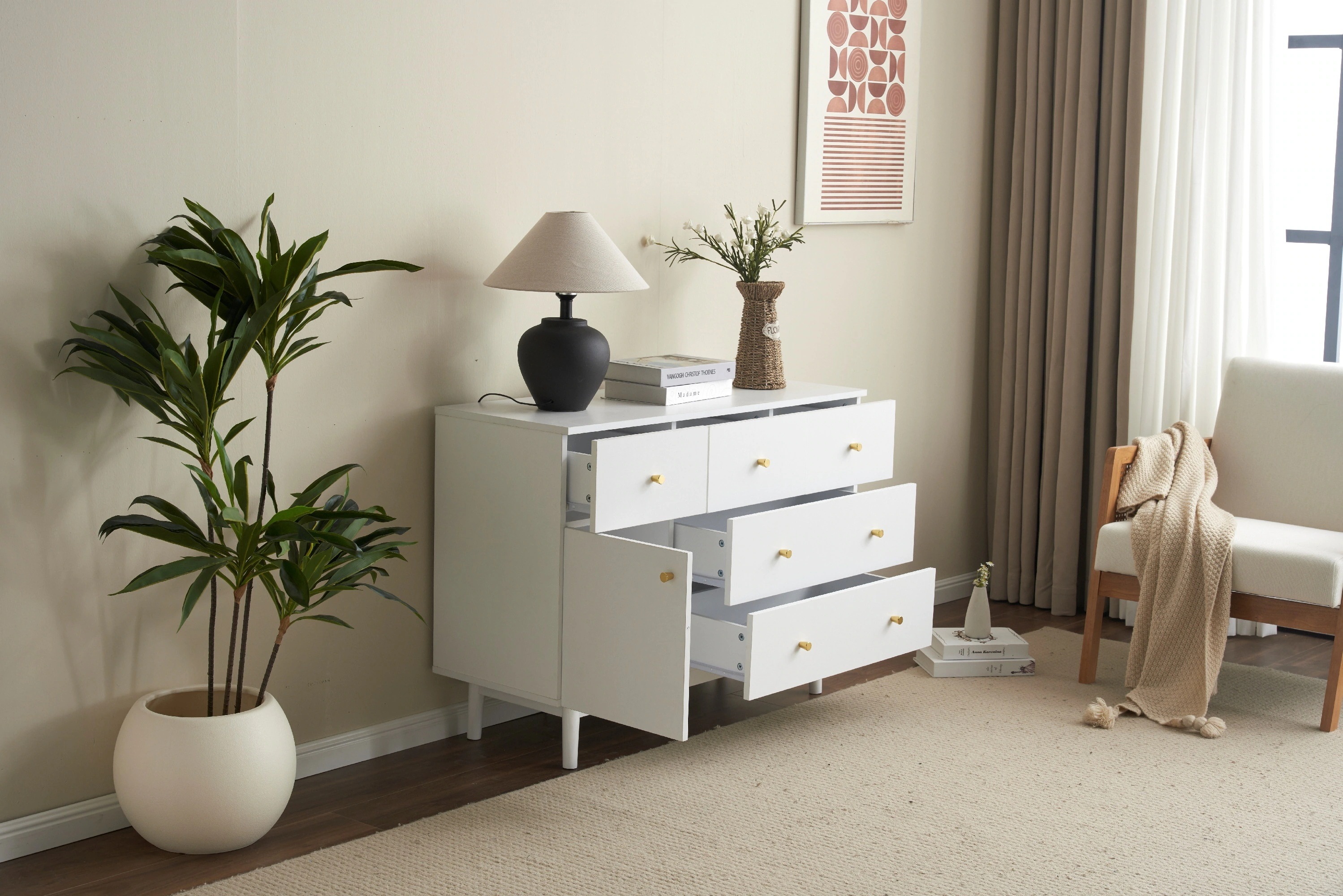 [国内発送]394キャビネット サイドボード 引き出し5杯 チェスト 収納棚 リビング収納 幅100cm サイドボード リビングボード 洋服 タンス 収納 おしゃれ 収納棚 北欧 木目調 おしゃれ 分