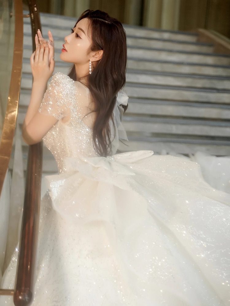 ウェディングドレス2025花嫁メイン糸ロングテール夏高級テクスチャライトレトロプチお出かけ糸 ウェディングドレス2025花嫁メイン糸ロングテール夏高級テクスチャライトレトロプチお出かけ糸