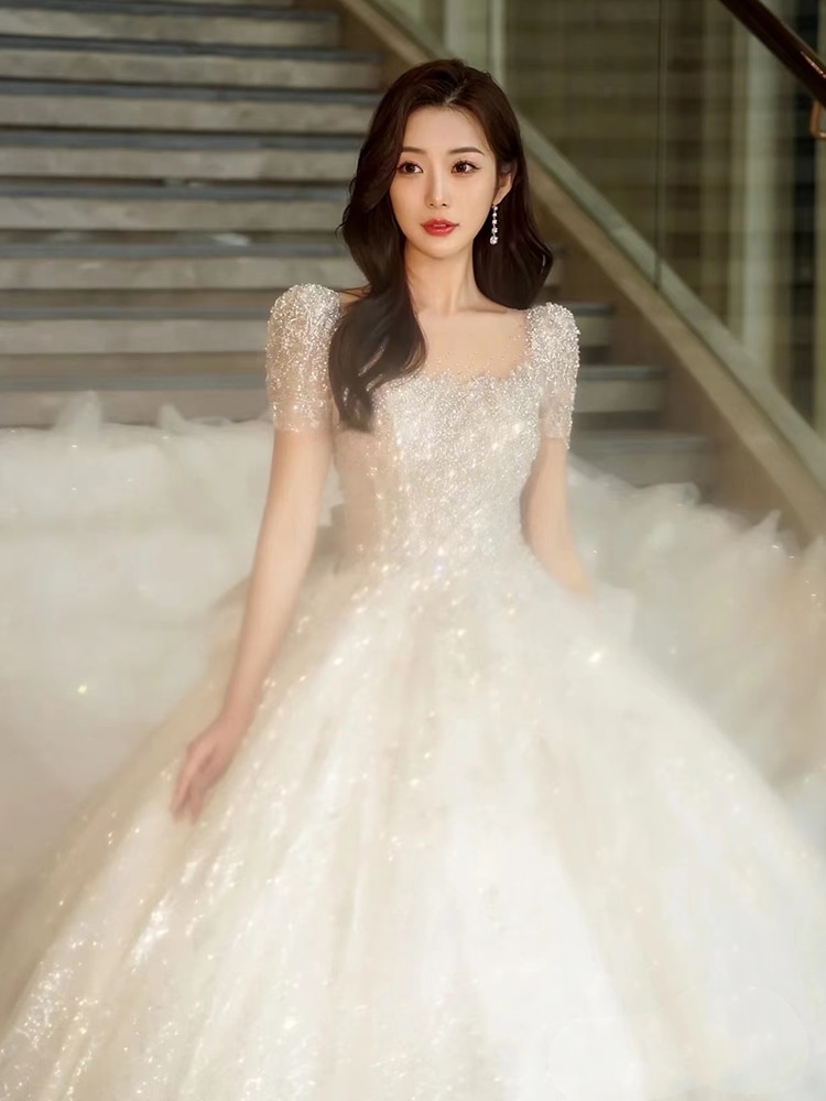 ウェディングドレス2025花嫁メイン糸ロングテール夏高級テクスチャライトレトロプチお出かけ糸 ウェディングドレス2025花嫁メイン糸ロングテール夏高級テクスチャライトレトロプチお出かけ糸