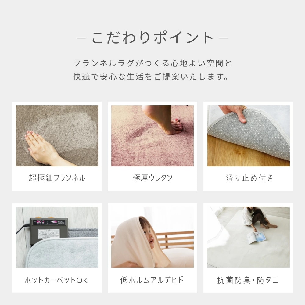 極厚 フランネル ラグ 抗菌 防臭 防ダニ 2畳 185×185cm フランネルラグ ラグマット カーペット マット 絨毯 ホットカーペット ホットカーペットカバー 床暖房 センターラグ リビングラグ