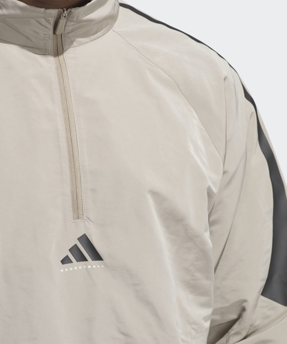 [ADIDAS] ハーフジップ ウーブン バスケットボール ベージュ Qoo10 adidas ハーフジップ ウーブン バスケ ロゴ ミ