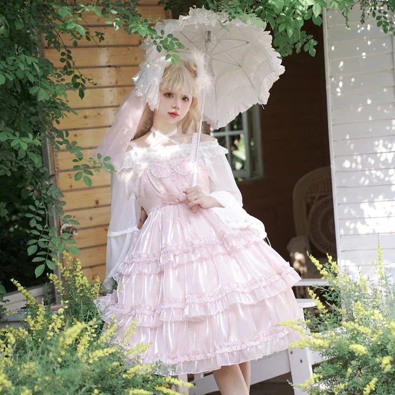 ハロウィン新作キャミソールスカート 可愛い ロリータ 二次元 ワンピース メイド 洋装 半袖 op日常 三段ケーキスカート 花嫁 茶会