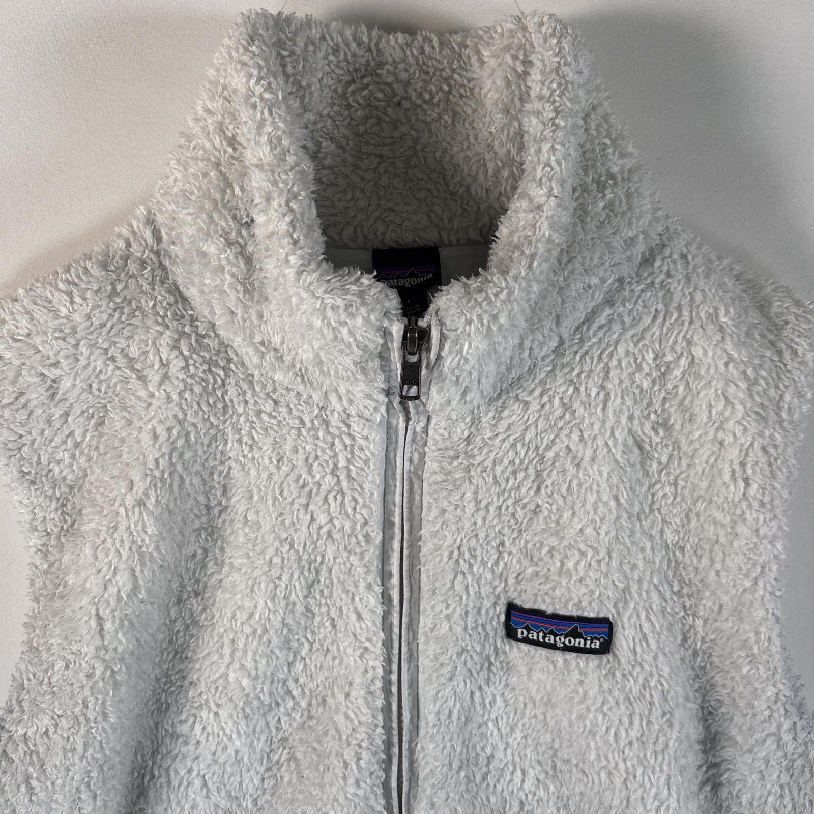 古着 フリースベスト ワンポイントロゴ フルジップ ボア 中綿 アウトドア L ホワイト レディース