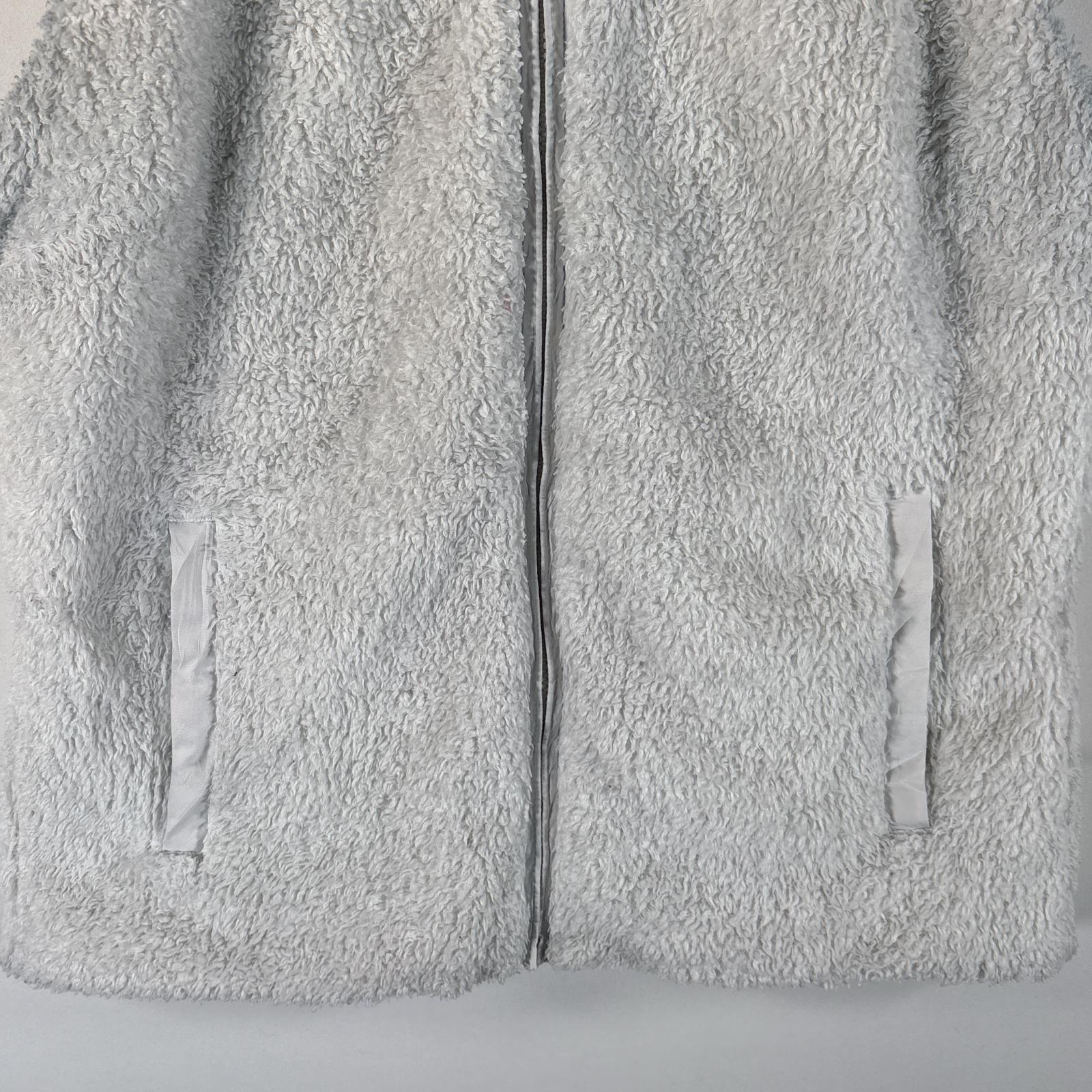 古着 フリースベスト ワンポイントロゴ フルジップ ボア 中綿 アウトドア L ホワイト レディース