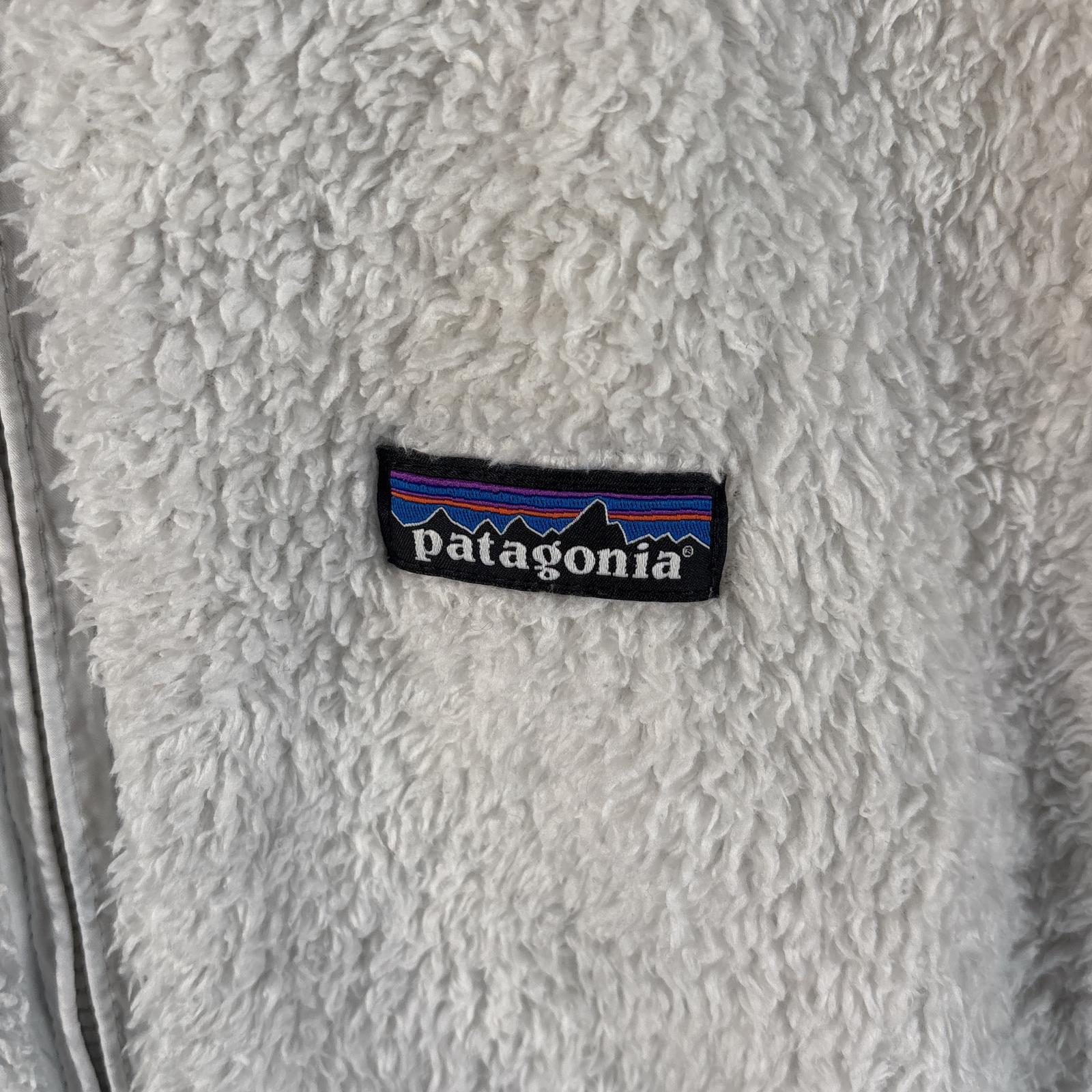 古着 フリースベスト ワンポイントロゴ フルジップ ボア 中綿 アウトドア L ホワイト レディース