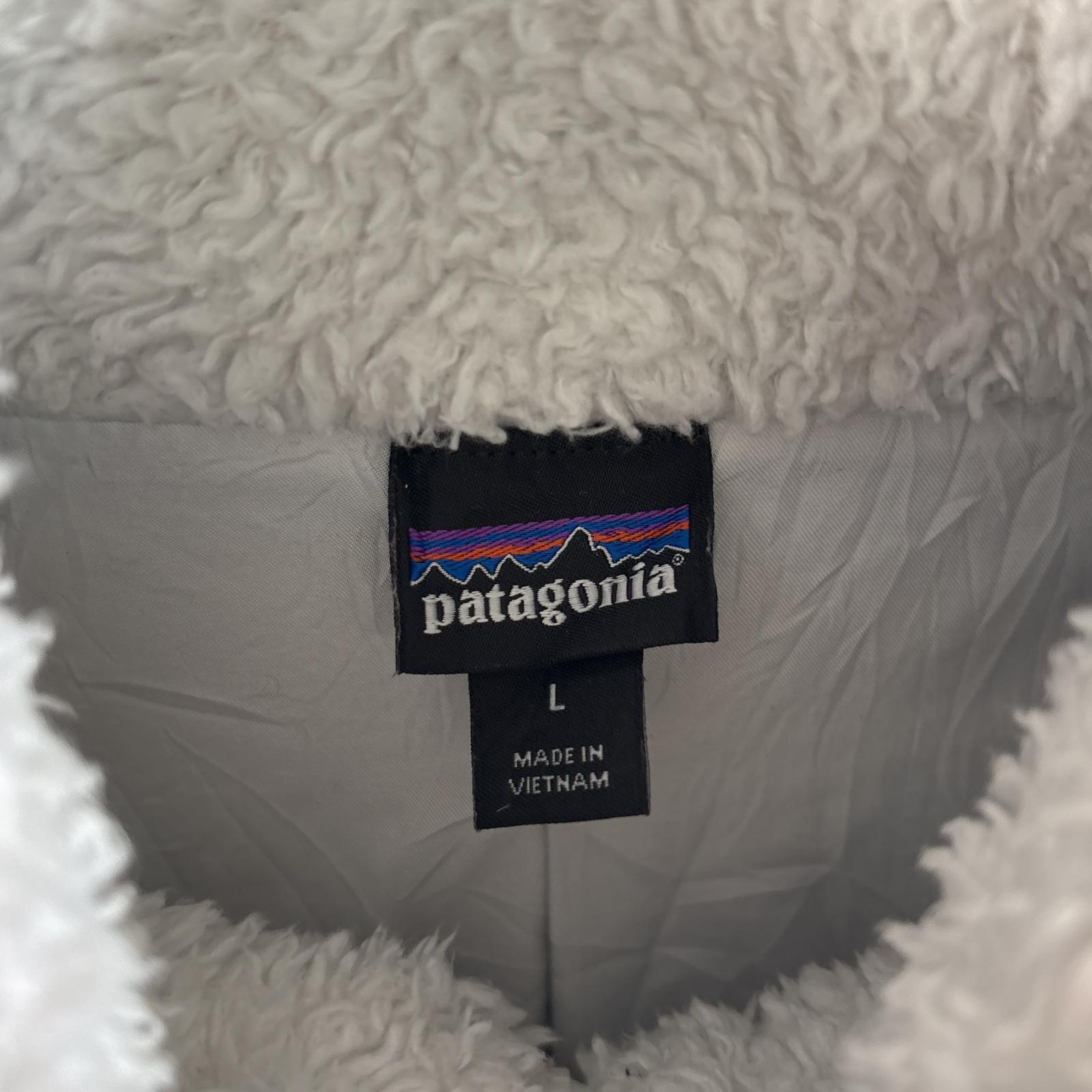古着 フリースベスト ワンポイントロゴ フルジップ ボア 中綿 アウトドア L ホワイト レディース