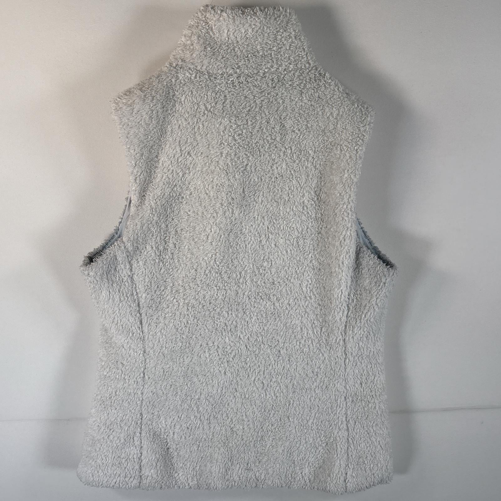 古着 フリースベスト ワンポイントロゴ フルジップ ボア 中綿 アウトドア L ホワイト レディース