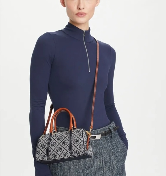 T MONOGRAM MINI BARREL BAG TORY NAVY 170417 TORY NAVY T MONOGRAM MINI BARREL BAG TORY NAVY 170417 TORY NAVY