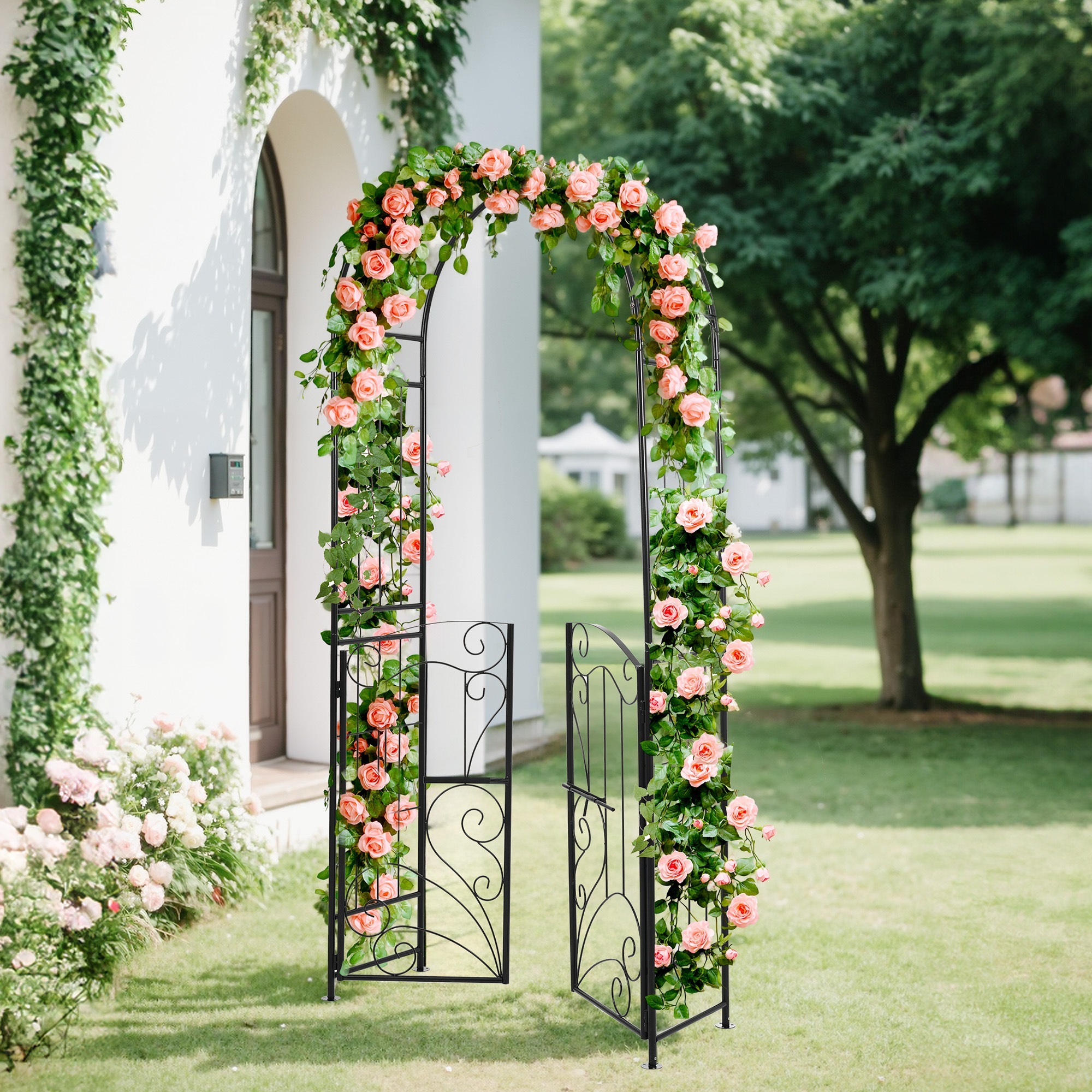 【国内発送Ｍ】1896【元SKU：N508P249393A】ガーデンアーチ ローズアーチ 扉付き ゲットセット 園芸 ガーデニング用品 ガーデン ファニチャー スチール 鉄製 薔薇アーチ 外 園芸用品