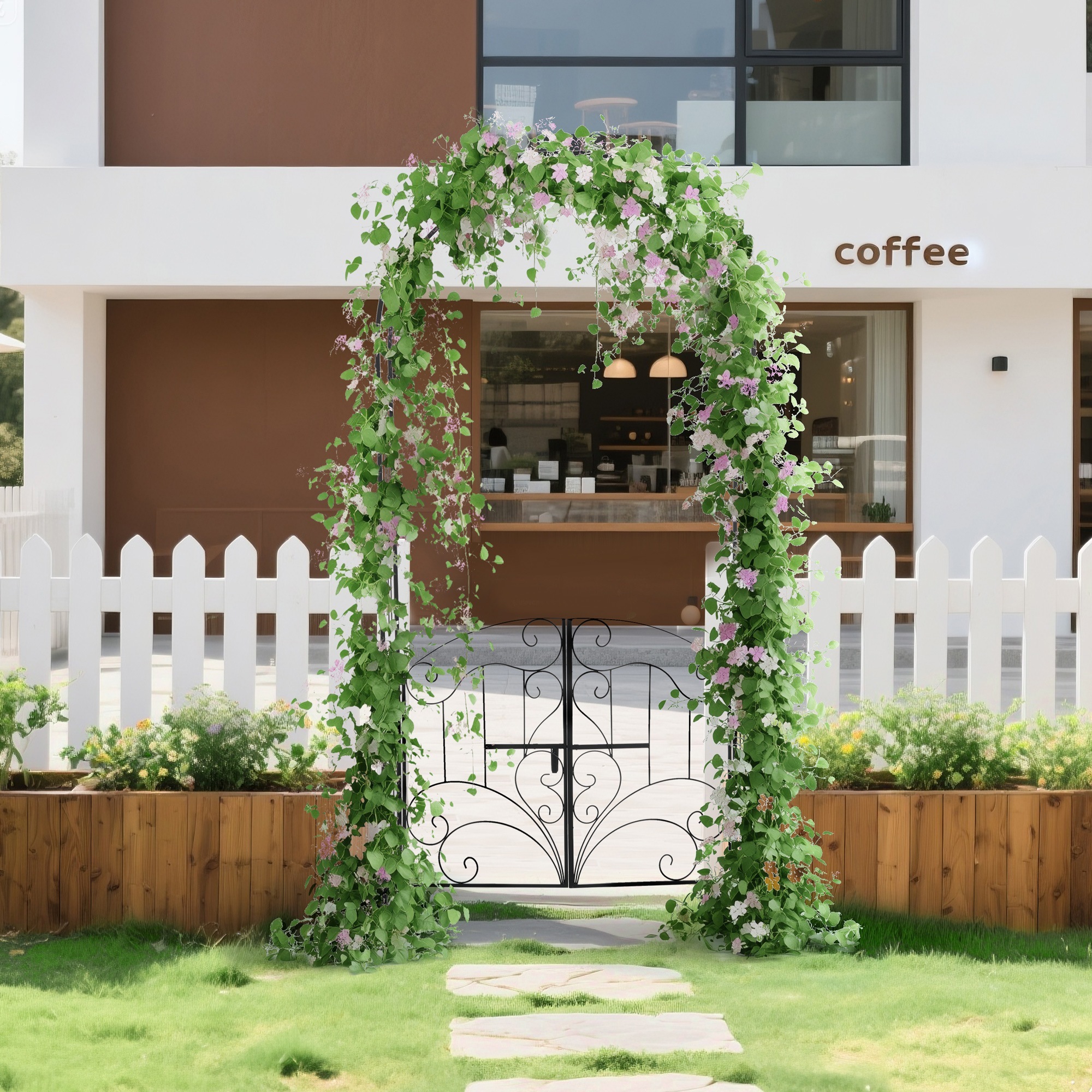 【国内発送Ｍ】1896【元SKU：N508P249393A】ガーデンアーチ ローズアーチ 扉付き ゲットセット 園芸 ガーデニング用品 ガーデン ファニチャー スチール 鉄製 薔薇アーチ 外 園芸用品