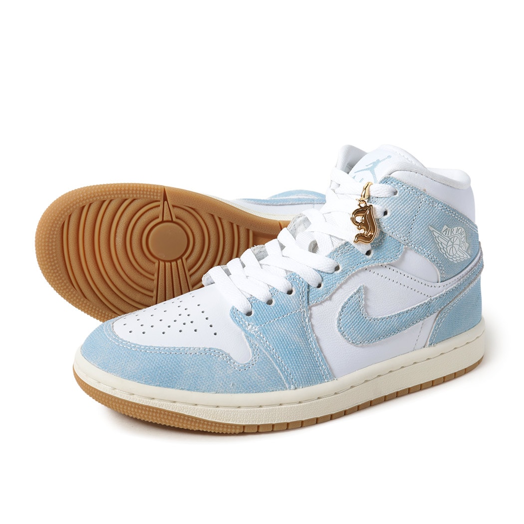 NIKE ナイキ エアジョーダン スニーカー AIR JORDAN 1 MID DENIM ( デニム ブルー ウォッシュド ジーンズ AJ1 青 レディース HQ2005-100 )