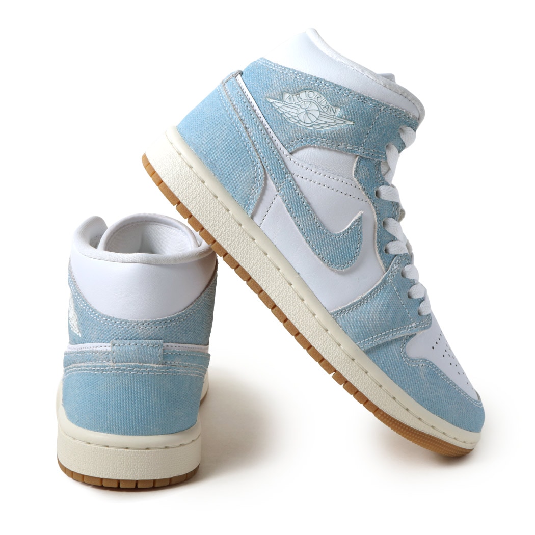 NIKE ナイキ エアジョーダン スニーカー AIR JORDAN 1 MID DENIM ( デニム ブルー ウォッシュド ジーンズ AJ1 青 レディース HQ2005-100 )