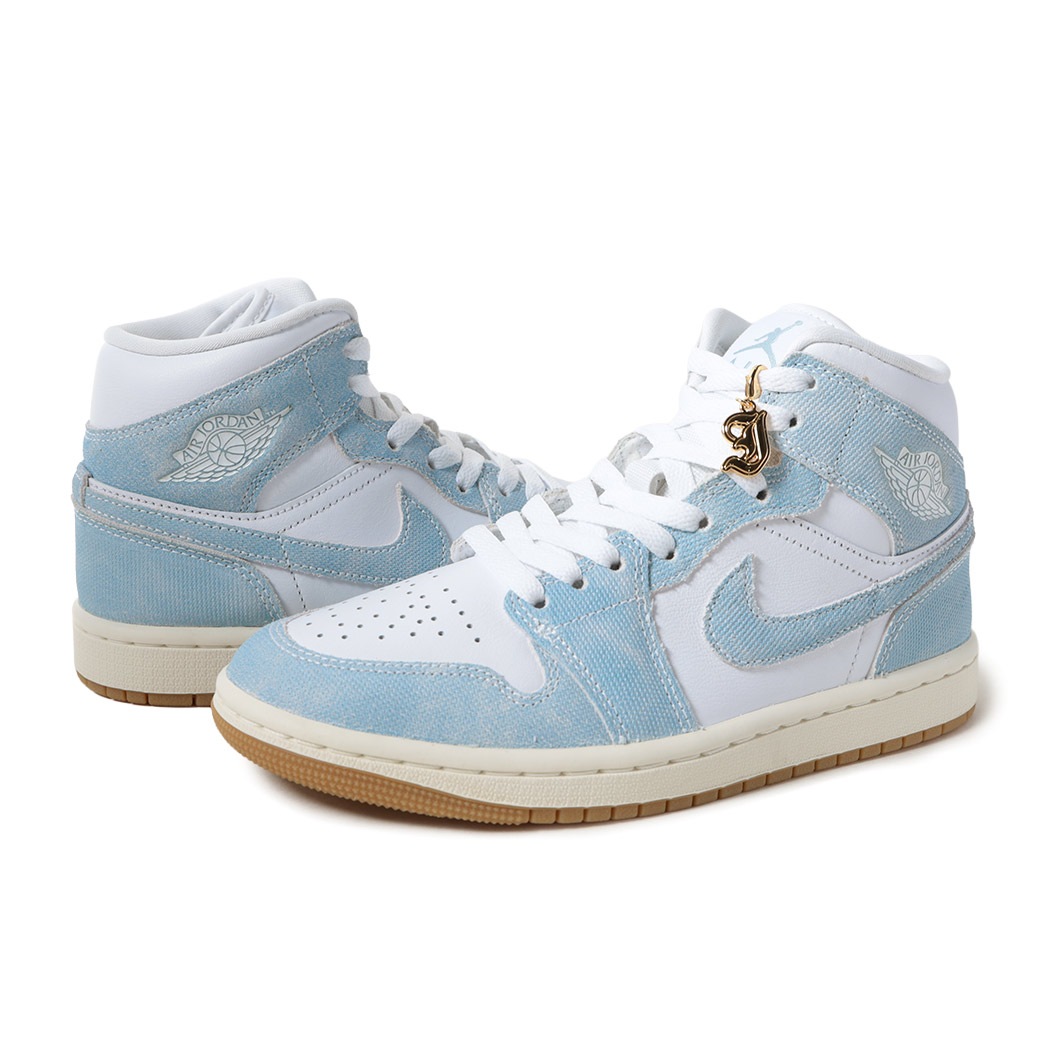 NIKE ナイキ エアジョーダン スニーカー AIR JORDAN 1 MID DENIM ( デニム ブルー ウォッシュド ジーンズ AJ1 青 レディース HQ2005-100 )