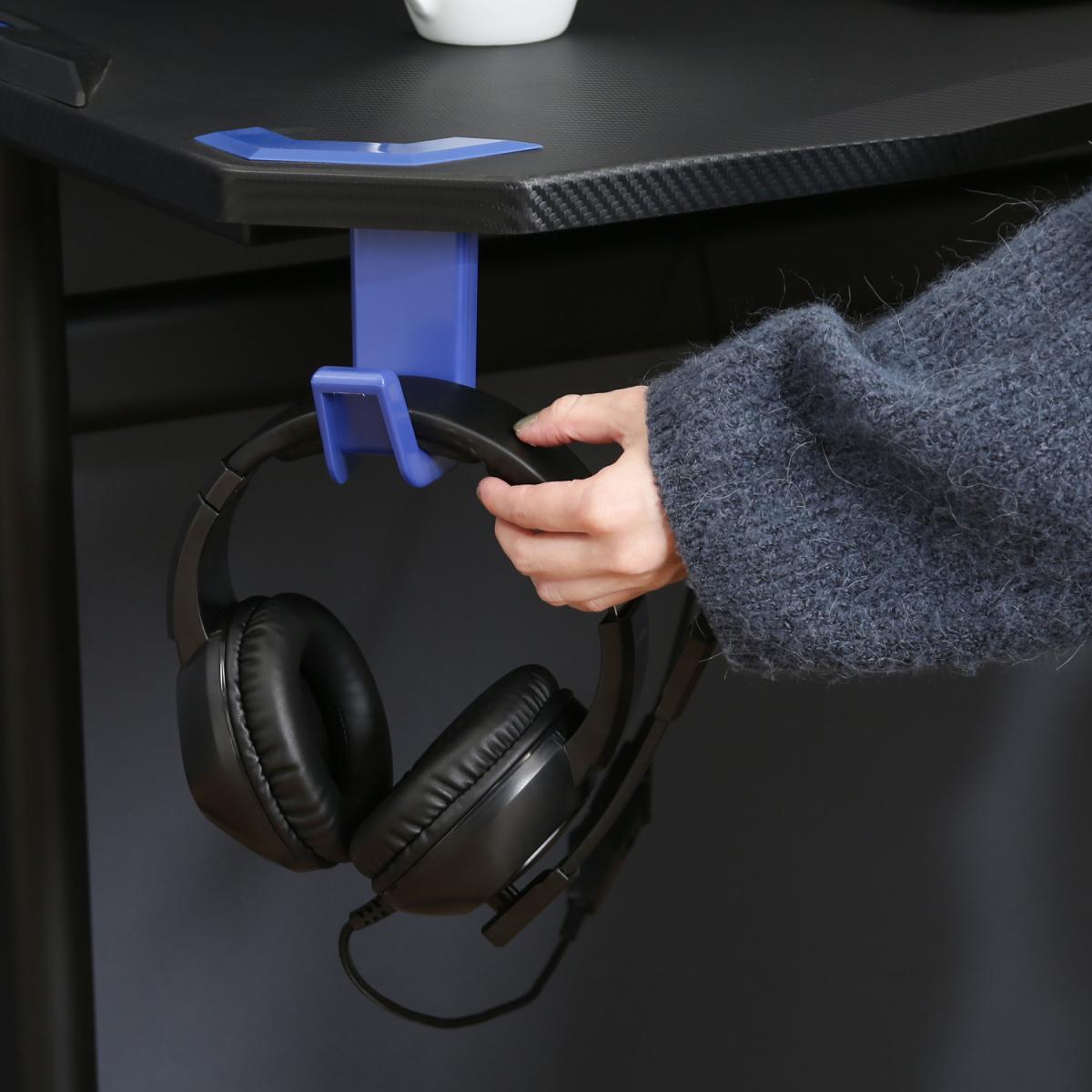 【I】不二貿易 GAMING DESK XeNO(ゼノ)イージー01 ブルー AA-1802　ヘッドホンフック ゲーミングデスク【北海道・沖縄・離島不可】【代引き不可】cm
