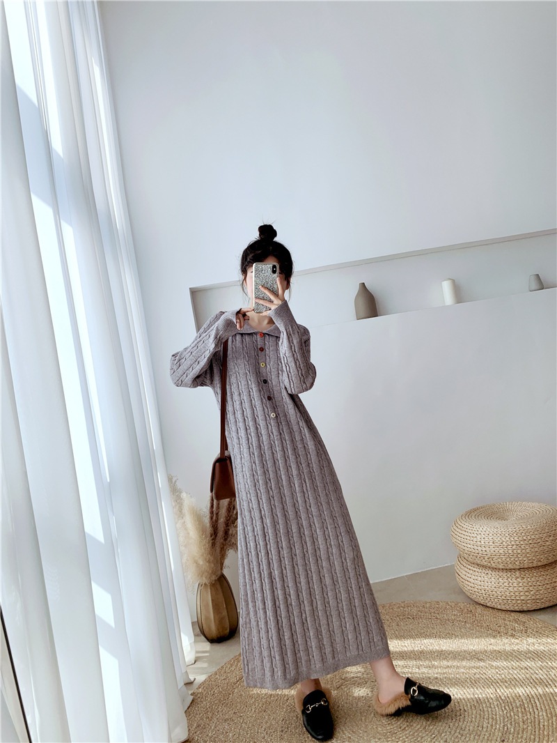 秋冬の新型襟の長いゆるいセータードレスa字膝を越えたニットワンピース女 秋冬の新型襟の長いゆるいセータードレスa字膝を越えたニットワンピース女