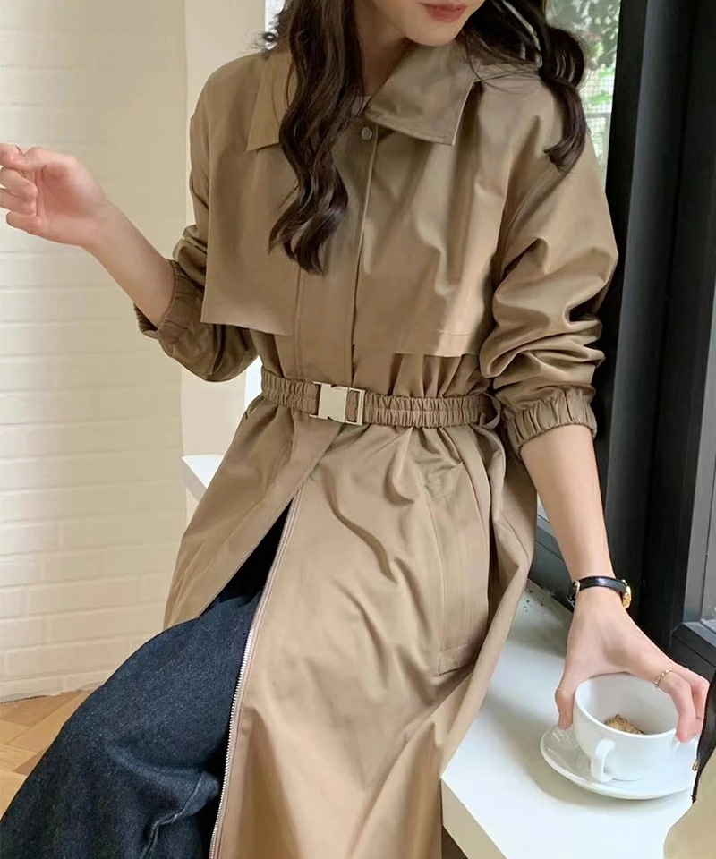 [ 即日発送]コート ステンカラーコート ヨーク付き レディース トレンチコート アウター ロング丈 ロングコート きれいめ ゆったり オシャレ スプリングコート ベルト付き トレンチ ポケット 羽織