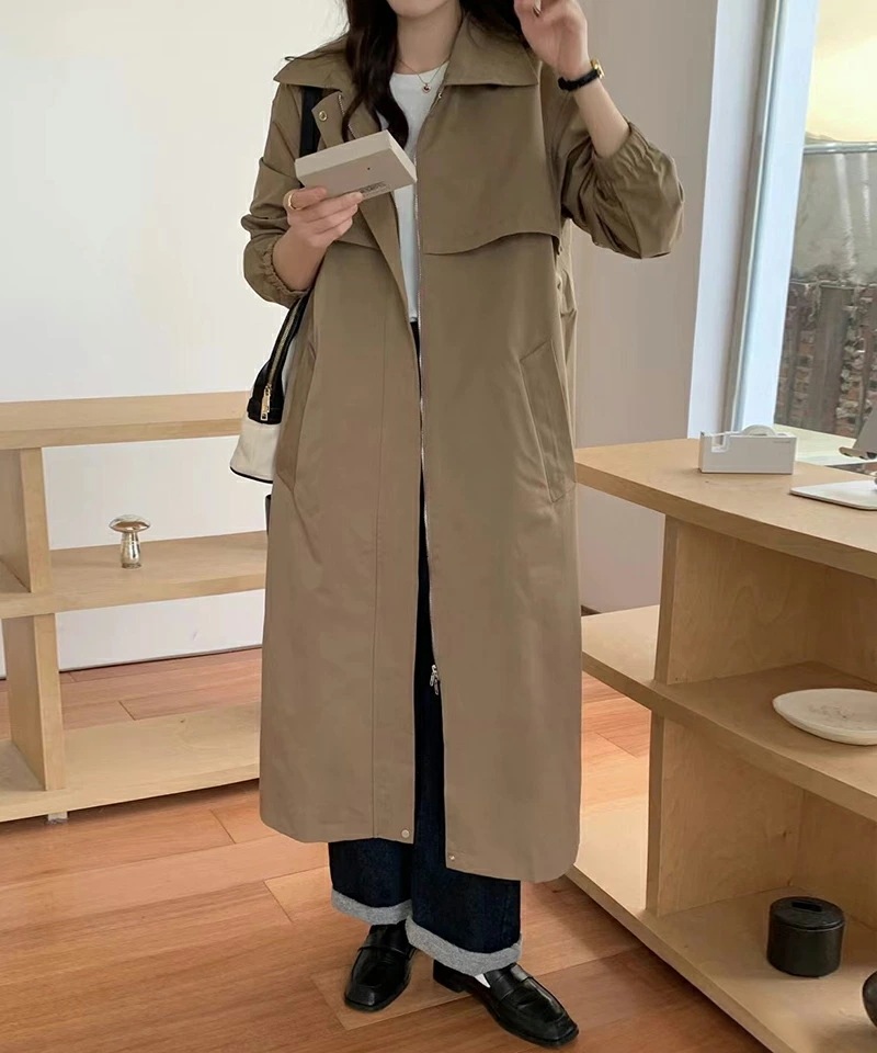 [ 即日発送]コート ステンカラーコート ヨーク付き レディース トレンチコート アウター ロング丈 ロングコート きれいめ ゆったり オシャレ スプリングコート ベルト付き トレンチ ポケット 羽織