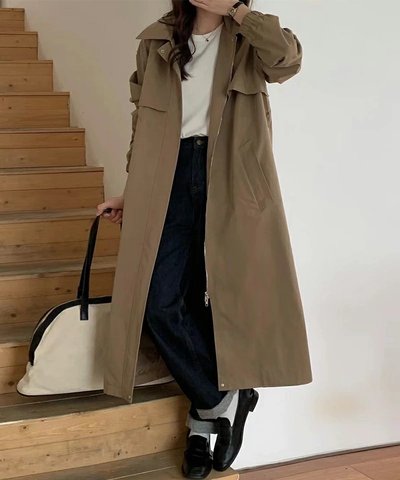 [ 即日発送]コート ステンカラーコート ヨーク付き レディース トレンチコート アウター ロング丈 ロングコート きれいめ ゆったり オシャレ スプリングコート ベルト付き トレンチ ポケット 羽織