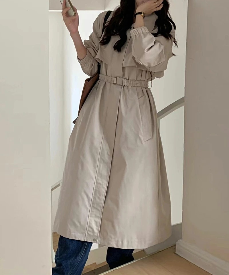 [ 即日発送]コート ステンカラーコート ヨーク付き レディース トレンチコート アウター ロング丈 ロングコート きれいめ ゆったり オシャレ スプリングコート ベルト付き トレンチ ポケット 羽織