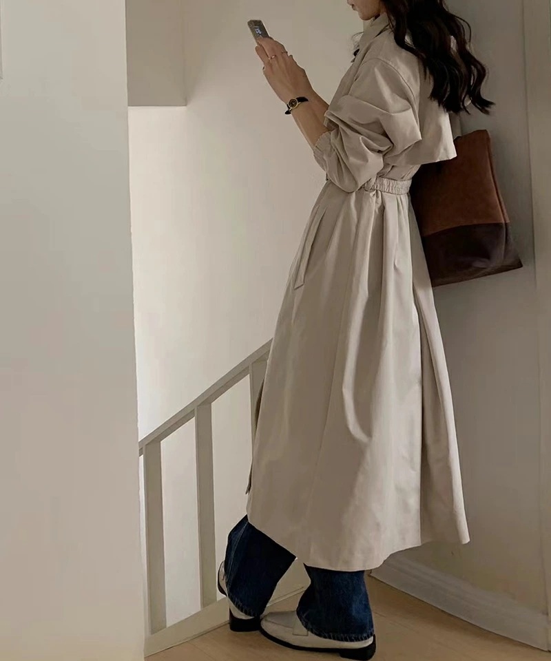 [ 即日発送]コート ステンカラーコート ヨーク付き レディース トレンチコート アウター ロング丈 ロングコート きれいめ ゆったり オシャレ スプリングコート ベルト付き トレンチ ポケット 羽織