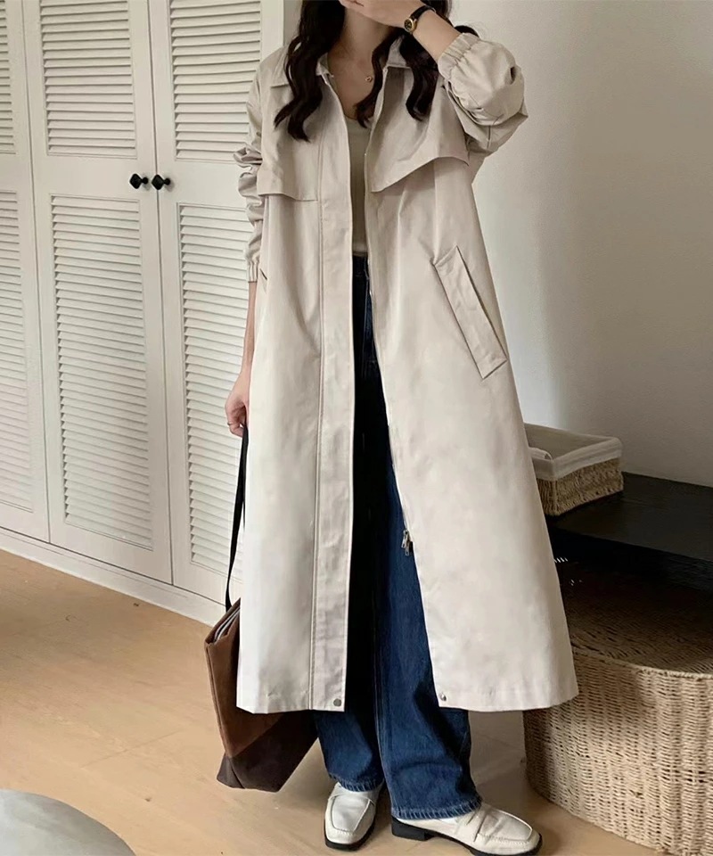 [ 即日発送]コート ステンカラーコート ヨーク付き レディース トレンチコート アウター ロング丈 ロングコート きれいめ ゆったり オシャレ スプリングコート ベルト付き トレンチ ポケット 羽織