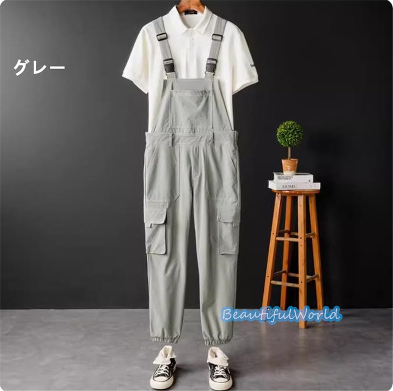 サロペット メンズ オーバーオール つなぎ オールインワン 無地サスペンダー ストリートアメカジ 作業服 春秋 お洒落24bdk25