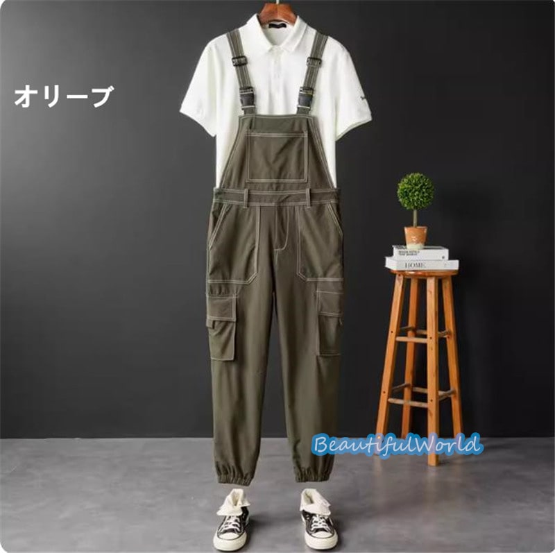 サロペット メンズ オーバーオール つなぎ オールインワン 無地サスペンダー ストリートアメカジ 作業服 春秋 お洒落24bdk25