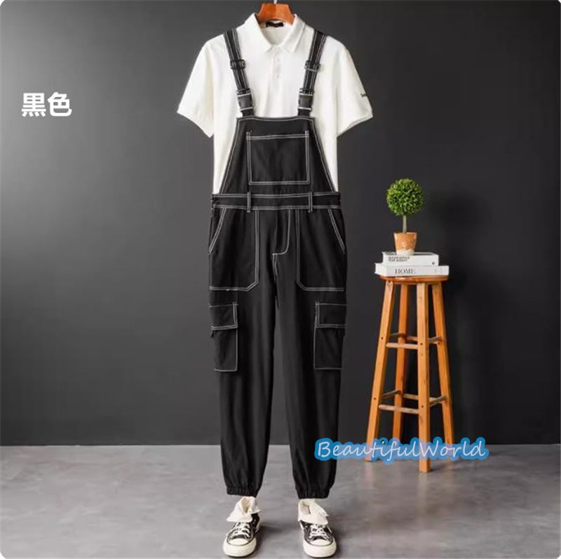 サロペット メンズ オーバーオール つなぎ オールインワン 無地サスペンダー ストリートアメカジ 作業服 春秋 お洒落24bdk25