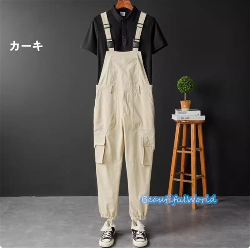 サロペット メンズ オーバーオール つなぎ オールインワン 無地サスペンダー ストリートアメカジ 作業服 春秋 お洒落24bdk25