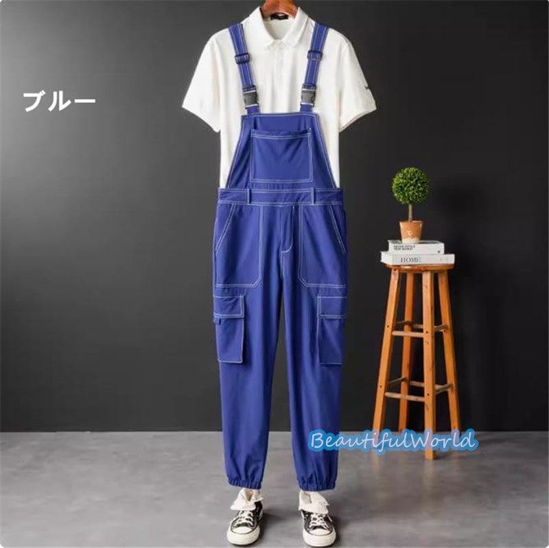 サロペット メンズ オーバーオール つなぎ オールインワン 無地サスペンダー ストリートアメカジ 作業服 春秋 お洒落24bdk25